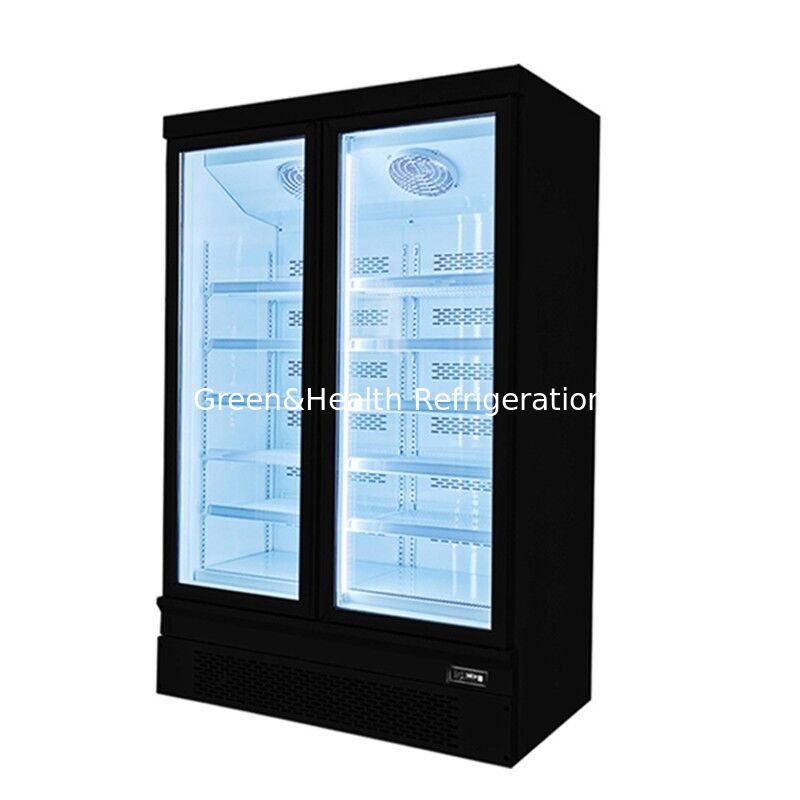 Bottom Mounted Upright 2 Glass Door Commercial Display Freezer với tự động tan băng và thép không gỉ bên ngoài