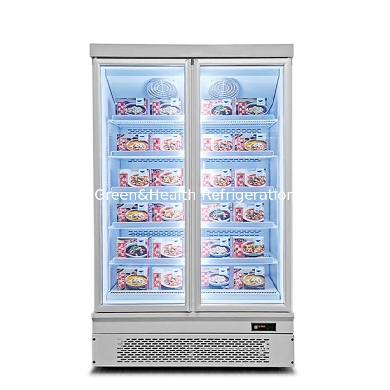 Bottom Mounted Upright 2 Glass Door Commercial Display Freezer với tự động tan băng và thép không gỉ bên ngoài