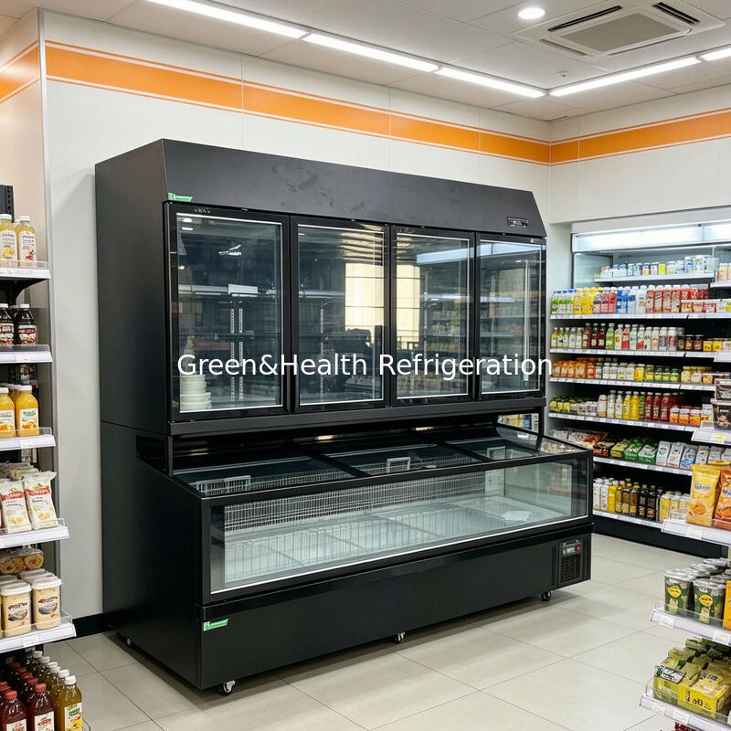 Máy đông đảo chức năng kép với thép không gỉ / kính bên ngoài và dung lượng 850L cho màn hình siêu thị