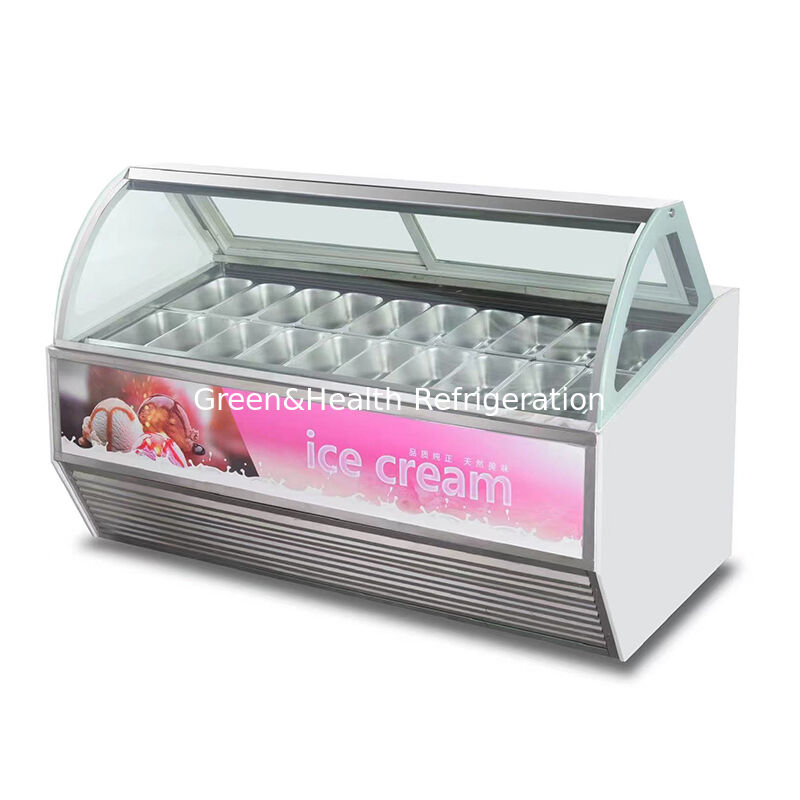 Tủ đông trưng bày kem bằng thép không gỉ với bộ điều khiển nhiệt độ có thể điều chỉnh và kính chống sương mù ba lớp