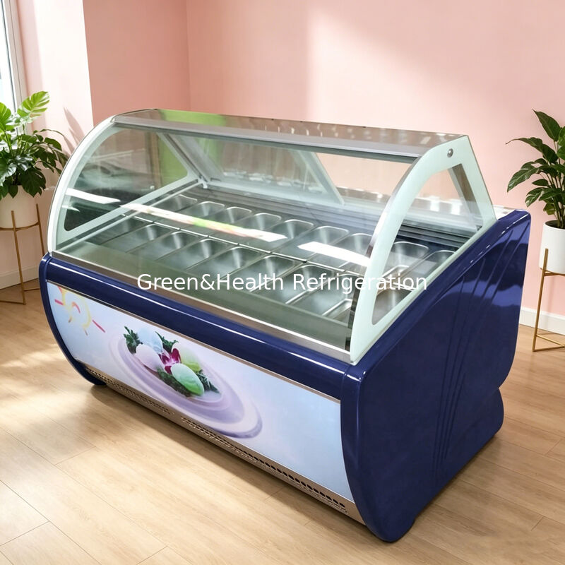 Tủ đông trưng bày kem bằng thép không gỉ với bộ điều khiển nhiệt độ có thể điều chỉnh và kính chống sương mù ba lớp