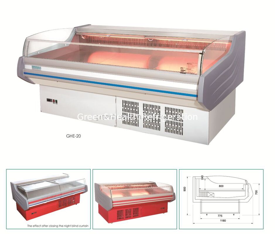 Tấm đông hiển thị thịt bằng thép không gỉ với đèn LED và tháo đông tự động cho sử dụng thương mại