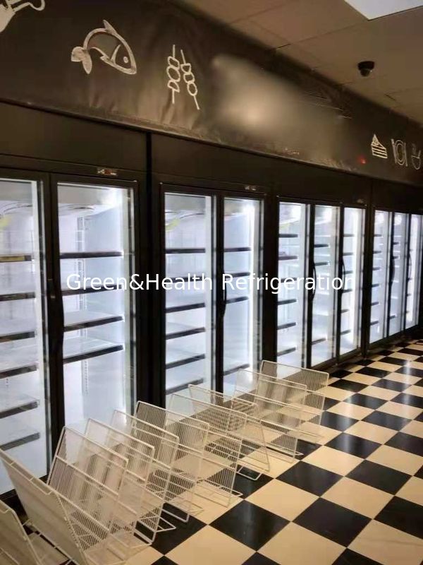 Chuỗi cửa hàng có thể điều chỉnh kệ 2 cửa kính tủ đông lạnh cho thực phẩm đông lạnh với quạt làm mát
