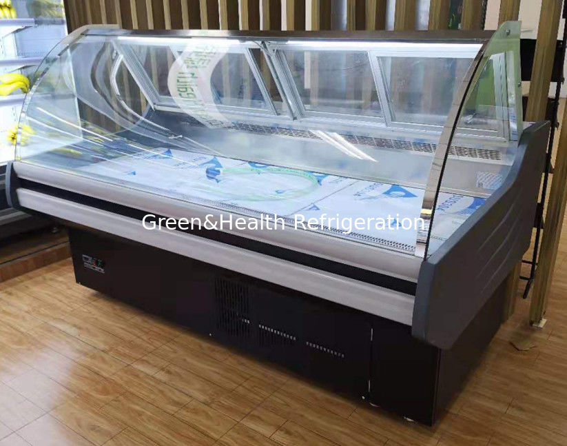 Tủ trưng bày thịt thương mại với kính cong bên trong thép không gỉ và hệ thống làm mát quạt