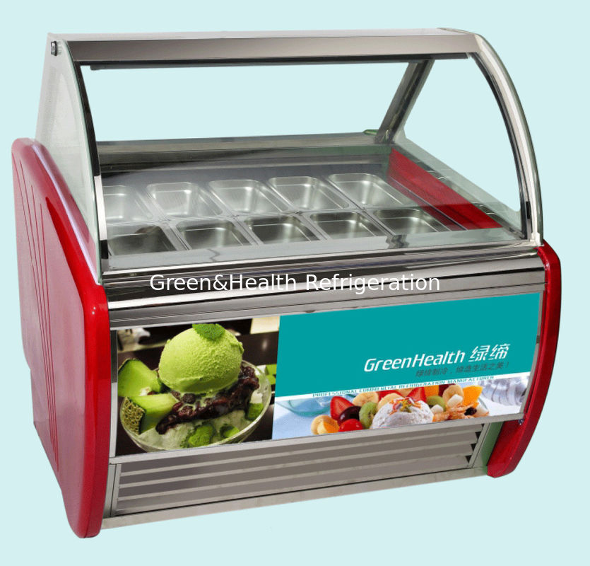 Đỏ Xanh Đen Màu Đen Curved cửa trượt Ice Cream hiển thị Tủ đông