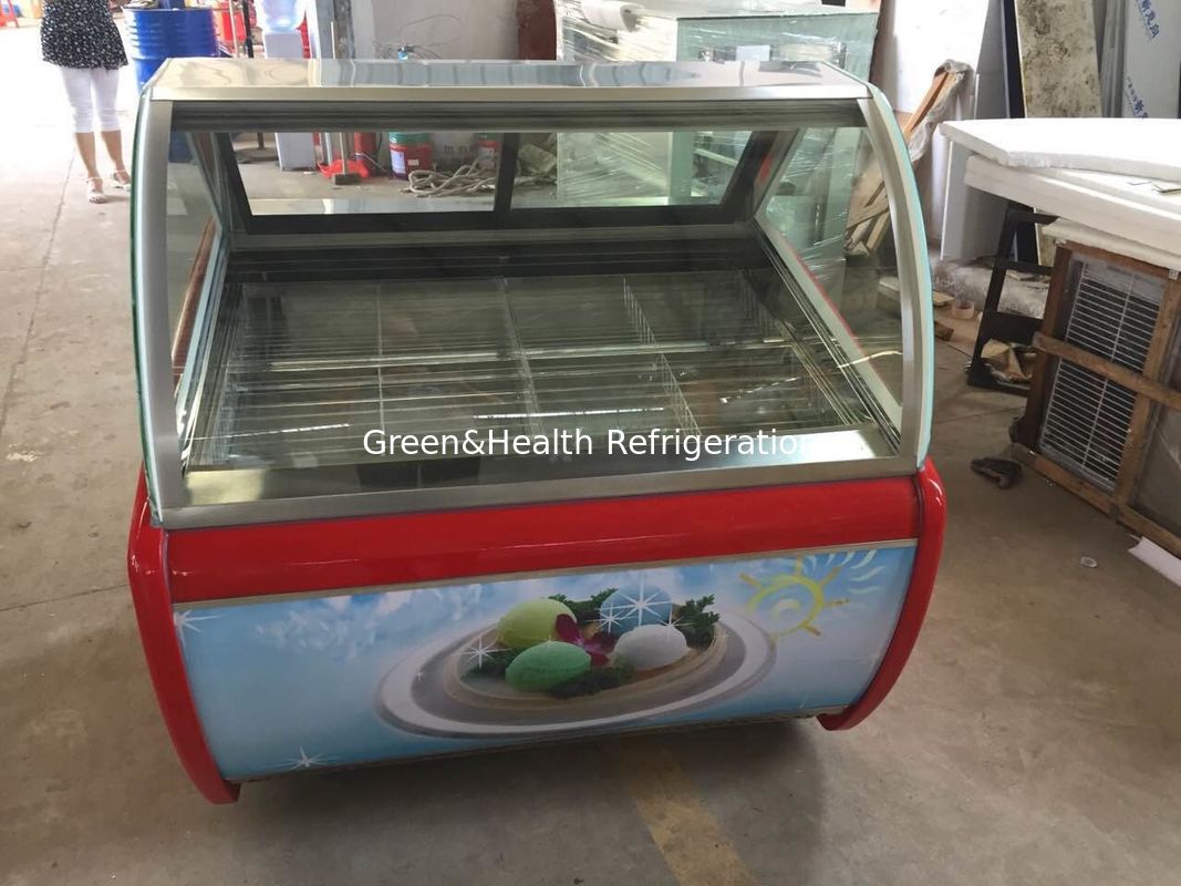 Gelato hiển thị trên bàn làm lạnh với kính chống sương Danfoss nén và làm mát không khí năng động