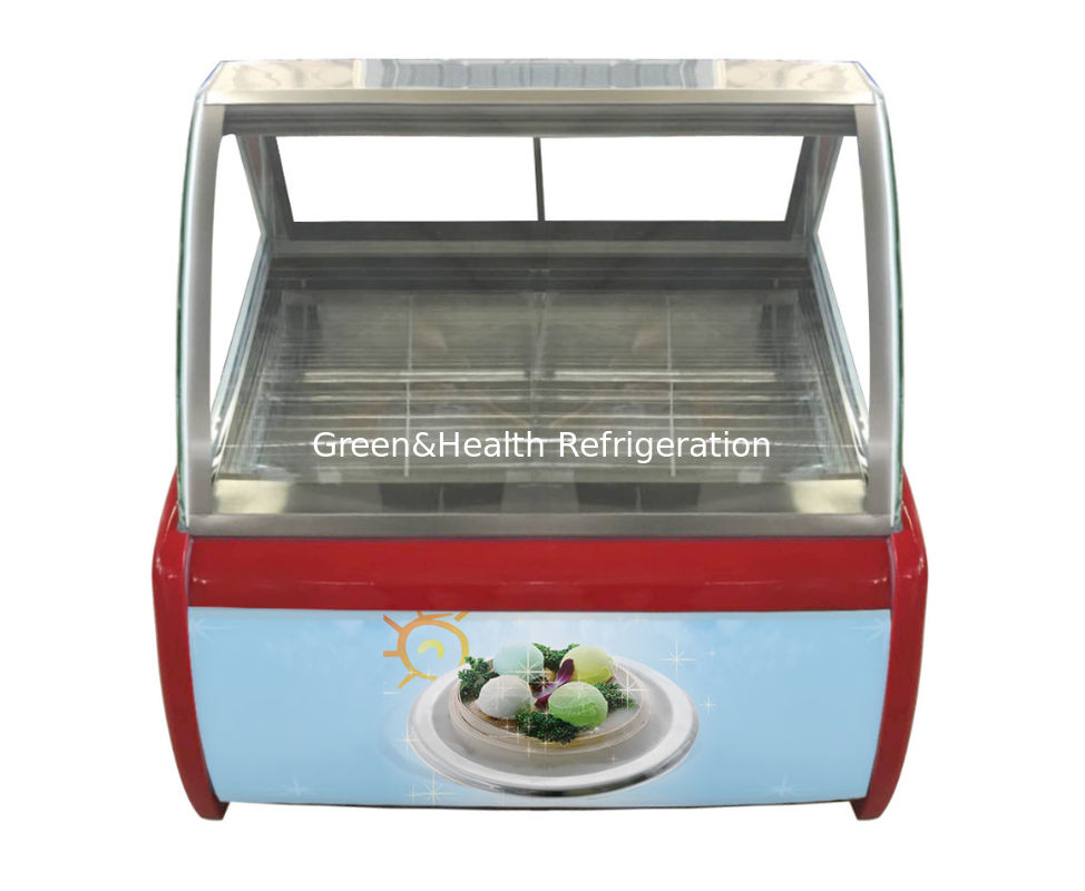 Gelato hiển thị trên bàn làm lạnh với kính chống sương Danfoss nén và làm mát không khí năng động