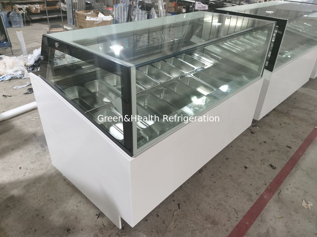 Tủ đông trưng bày kem làm mát bằng quạt thương mại với chảo thép không gỉ và bộ điều khiển kỹ thuật số