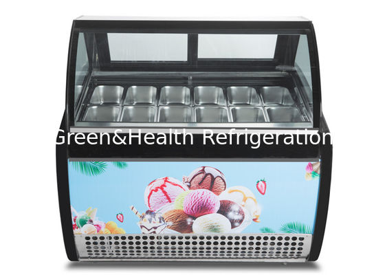 12 chảo Kính cong trưng bày kem Tủ đông Hiển thị Gelato Tủ lạnh