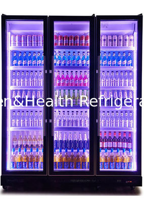 Cửa kính màu đen thẳng đứng Tủ lạnh trưng bày bia với hệ thống làm mát bằng quạt