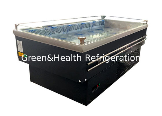 Static Cooling siêu thị đảo đông lạnh thương mại mở kính Chiếc trưng bày trái cây ngang