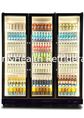 880L Supermarket Display Cooler Dynamic Cooling Tricolor LED Light Vertical Dazzle Black Drink Chiller