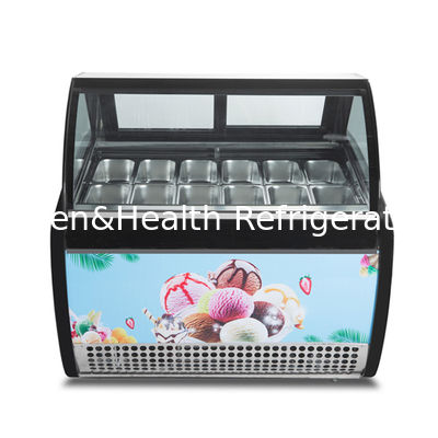 Gelato hiển thị trên bàn làm lạnh với kính chống sương Danfoss nén và làm mát không khí năng động