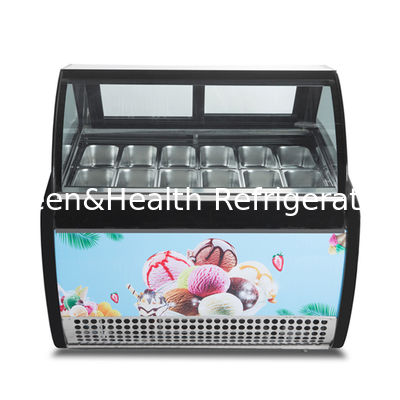 Đỏ Xanh Đen Màu Đen Curved cửa trượt Ice Cream hiển thị Tủ đông