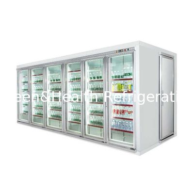 Cửa kính lạnh Hiển thị máy làm lạnh / Đi bộ trong tủ đông Blast với kệ trưng bày cho thịt và rau