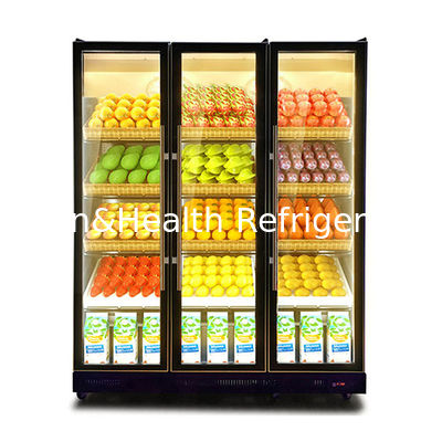 Tủ lạnh trưng bày đồ uống ba cửa kính thương mại, nhiều đèn LED