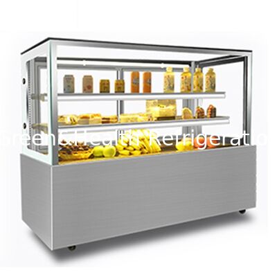 Quá trình hiển thị bánh bằng thép không gỉ góc phải Tủ đông với 3 lớp Decks cho tủ lạnh cửa hàng bánh